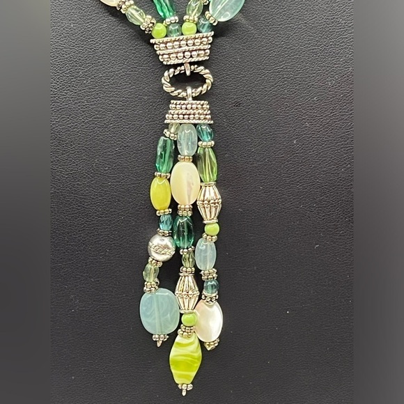 Napier Silver Tone Beaded Necklace Blue Green White Beads Lariat Style Necklace - Picture 3 of 11